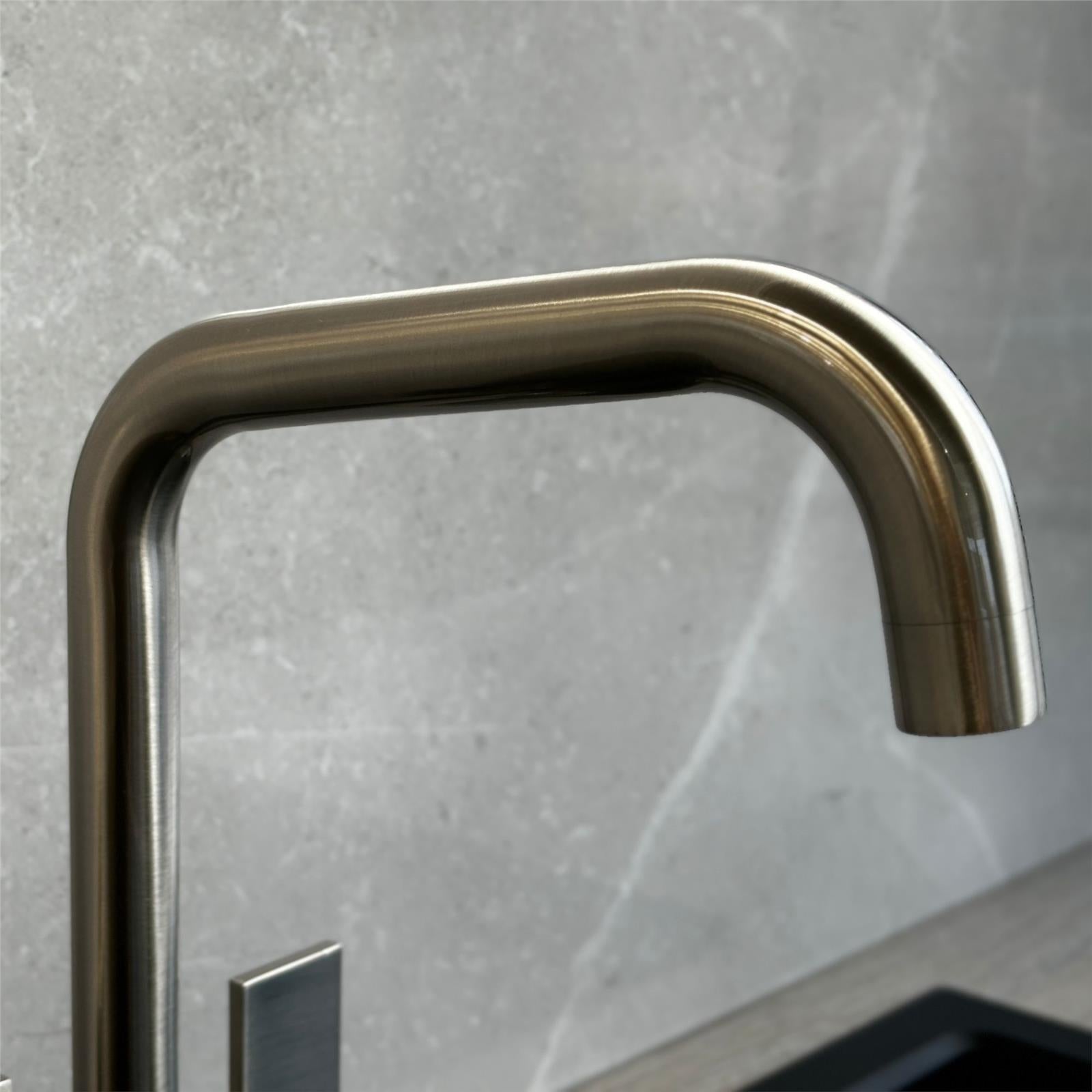Liquida W18BN Twin Lever D Shape 360 Degree Brushed Nickel Kitchen Tap